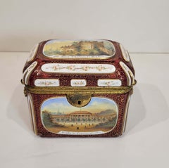 Bohemian Ruby Overlay Glass Scenic Casket Box 19C