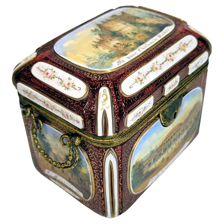 Bohemian Ruby Overlay Glass Scenic Casket Box 19C at 1stDibs
