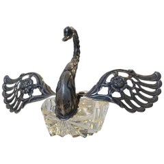 Bohemian Sterling Silver and Cut Crystal Swan Master Salt Cellar, 19th Century