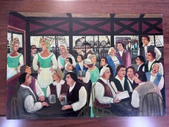 A Boisterous Inn Drinking Affair Painting  Outsider Folk Artist Gloria Laposka