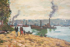 Mid Century Original Spanish Impressionist Fishing Village