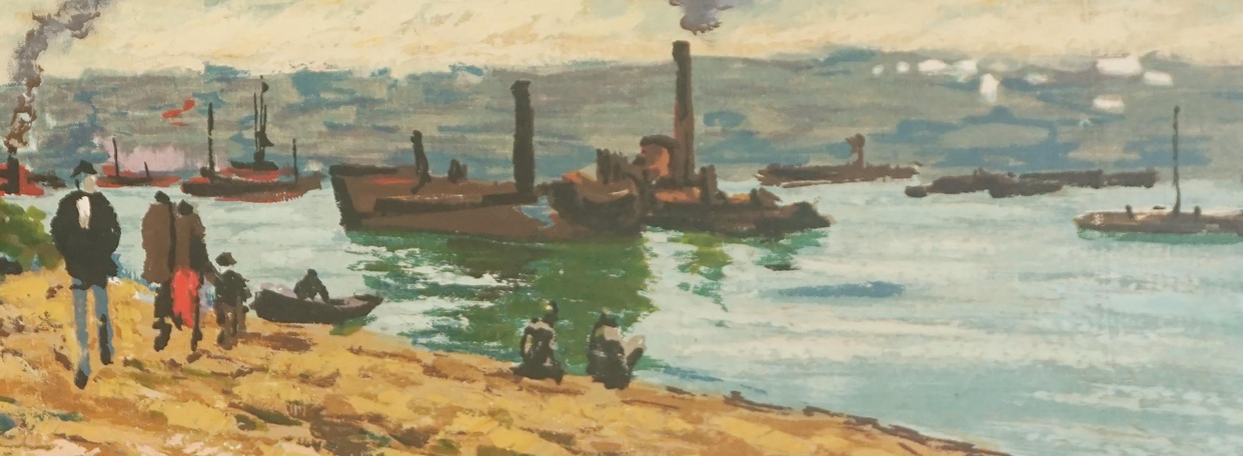 Scena di villaggio di pescatori con figure, originale spagnolo della metà del secolo scorso

Quadro ad olio impressionista spagnolo di A. Boneto  (Spagna, XX secolo), circa 196Lo stile pittorico impressionista con piccole pennellate presenta un