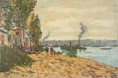 Mid Century Original Spanish Impressionist Fishing Village