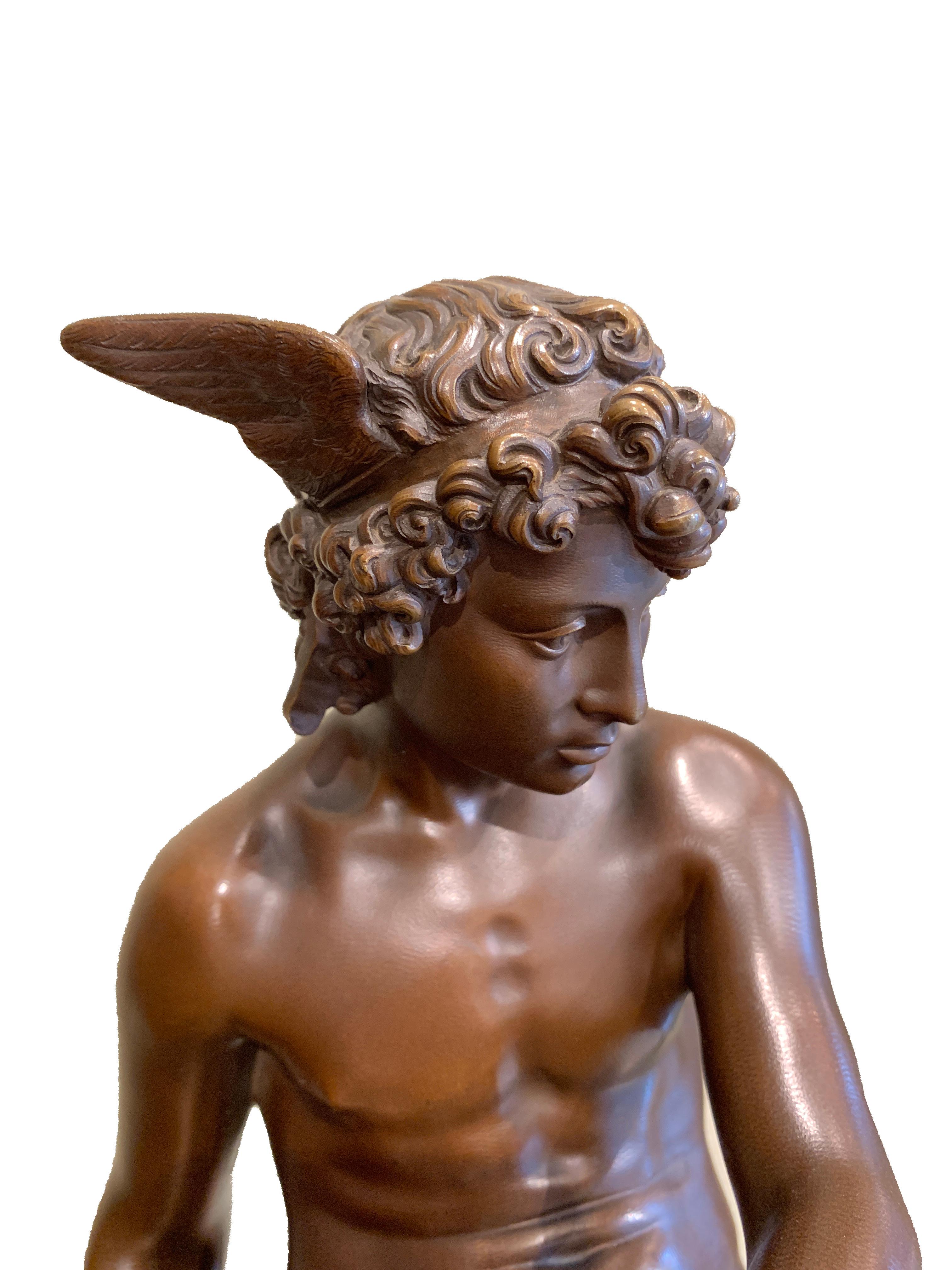 Bonze Sculpture of a Seated Hermes or Mercury, Dated 1867 In Excellent Condition For Sale In AMSTERDAM, NH