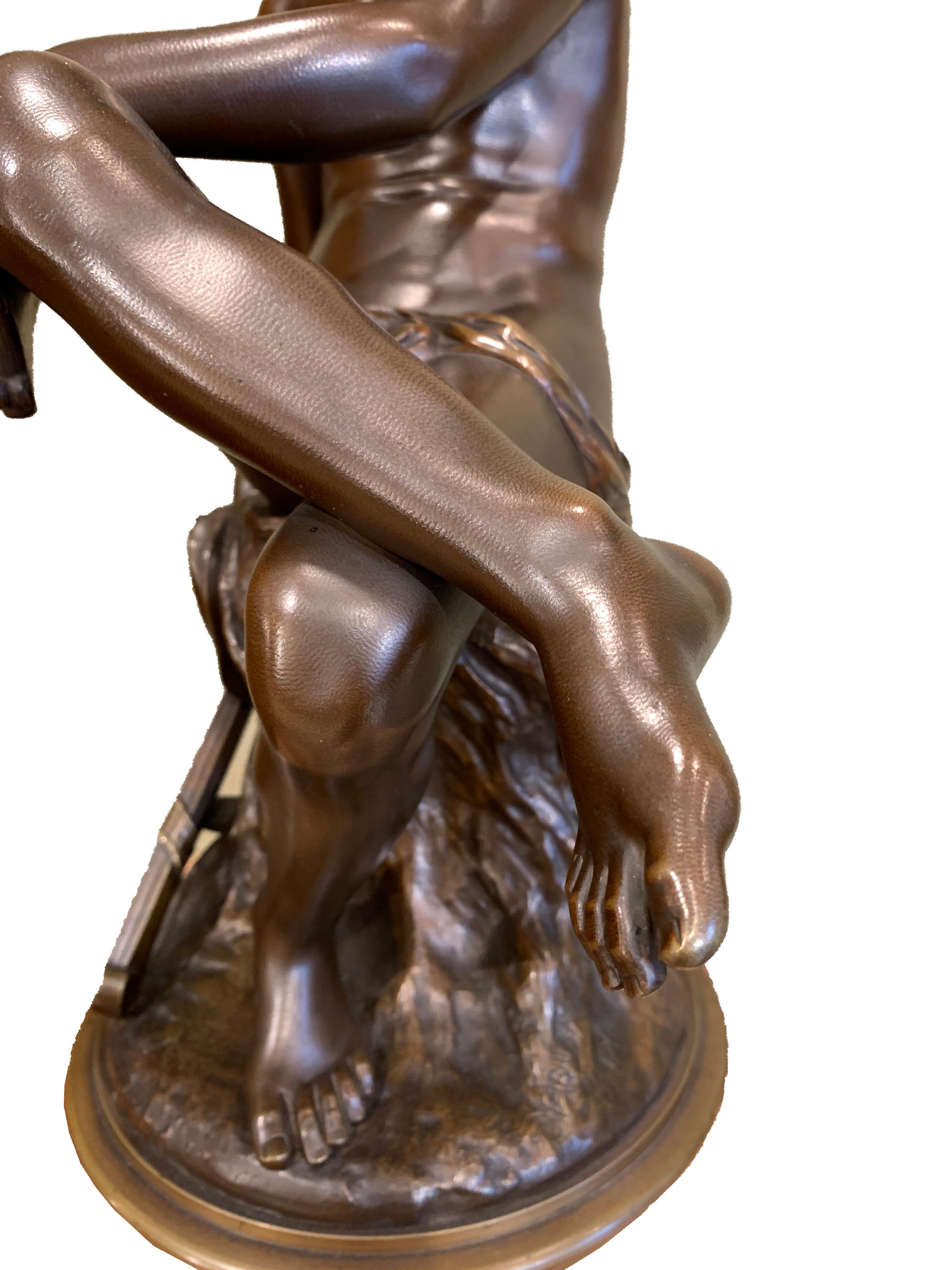 Mid-19th Century Bonze Sculpture of a Seated Hermes or Mercury, Dated 1867 For Sale