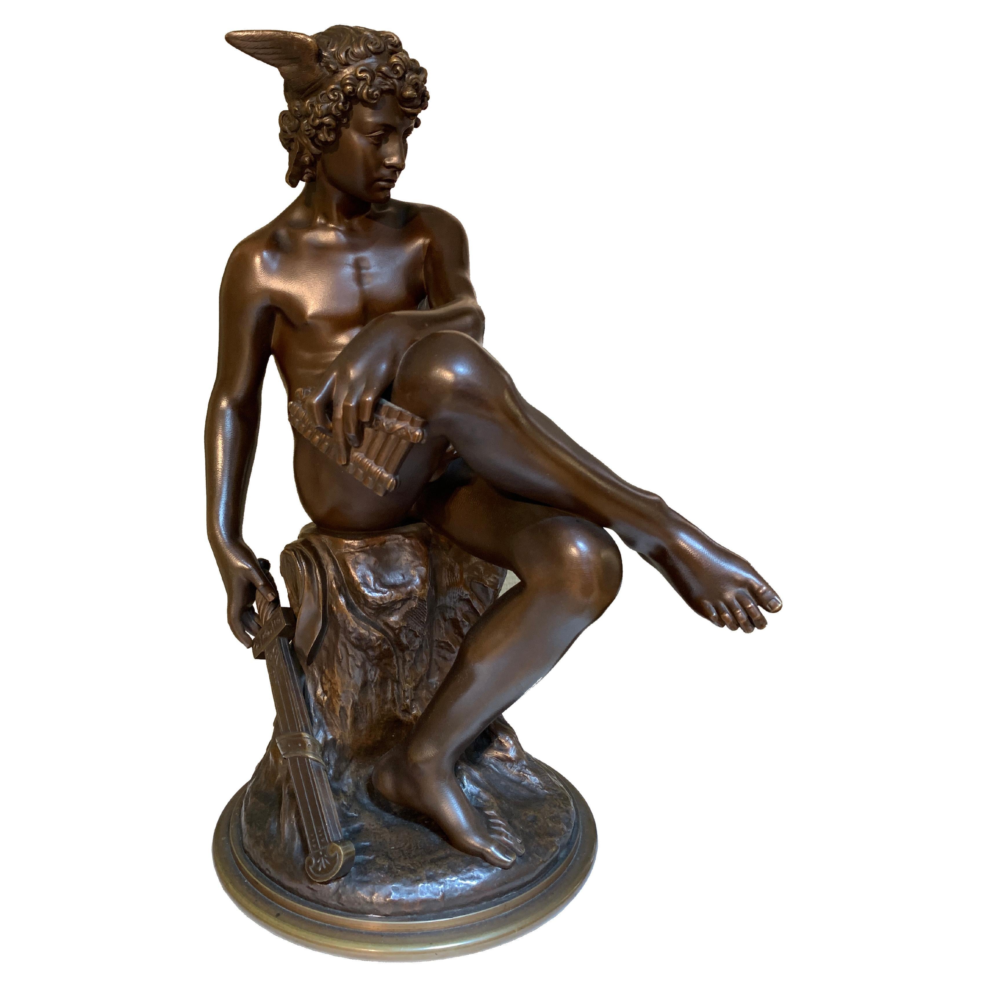 Bonze Sculpture of a Seated Hermes or Mercury, Dated 1867 For Sale