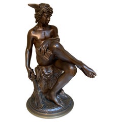 Antique Bonze Sculpture of a Seated Hermes or Mercury, Dated 1867
