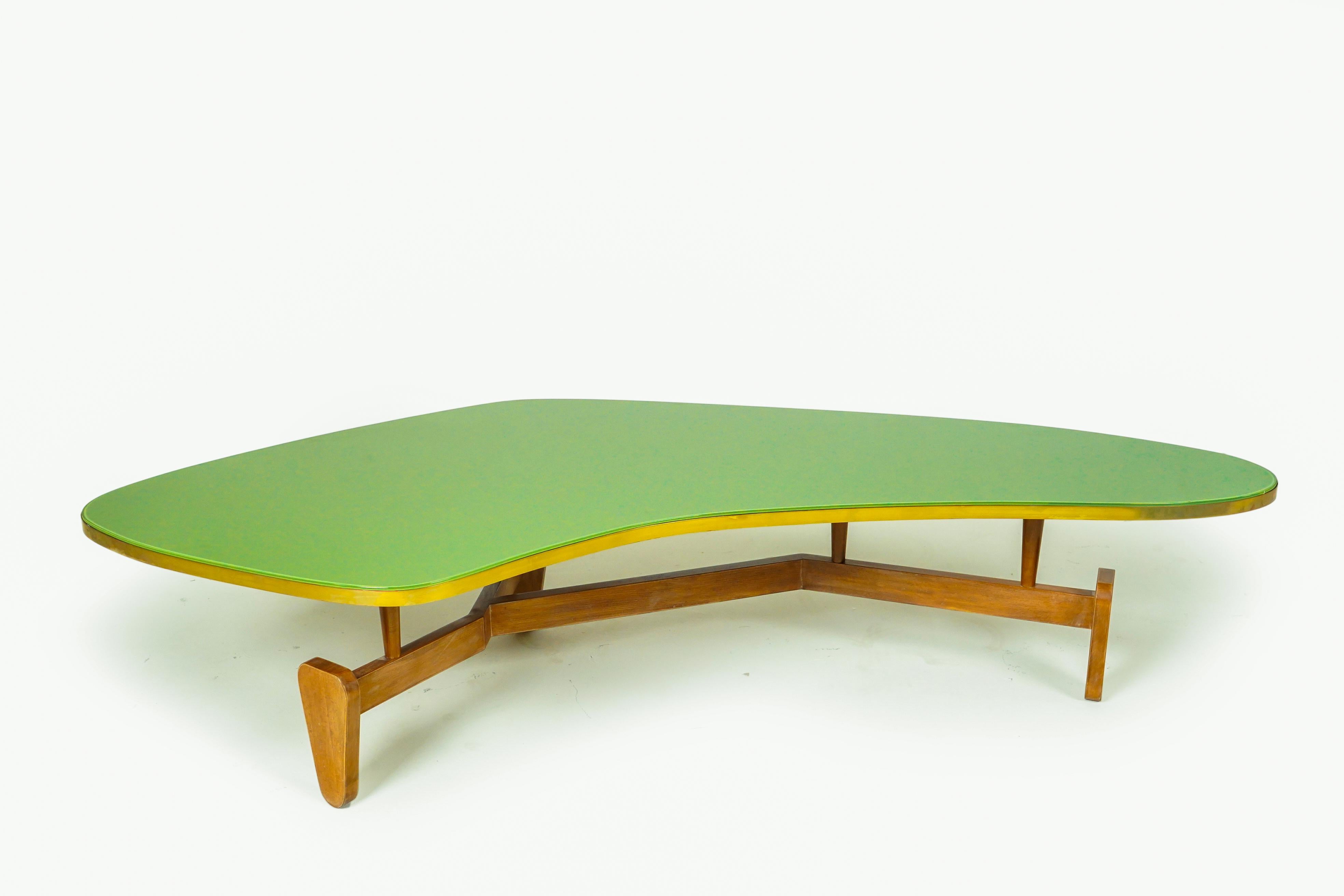 This boomerang-shaped coffee table exemplifies the 