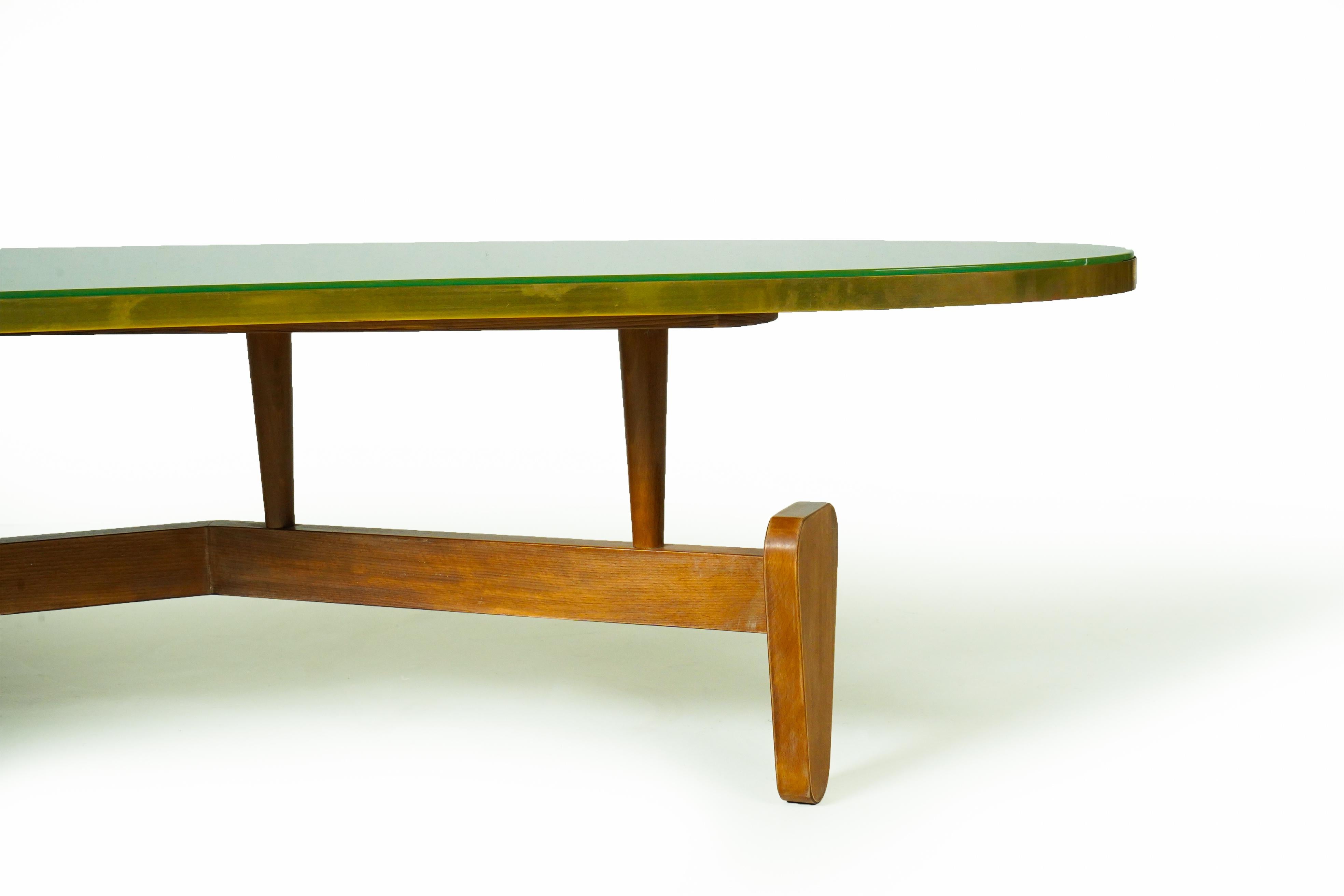 Hungarian Boomerang Shape Coffee Table with Green Glass Top