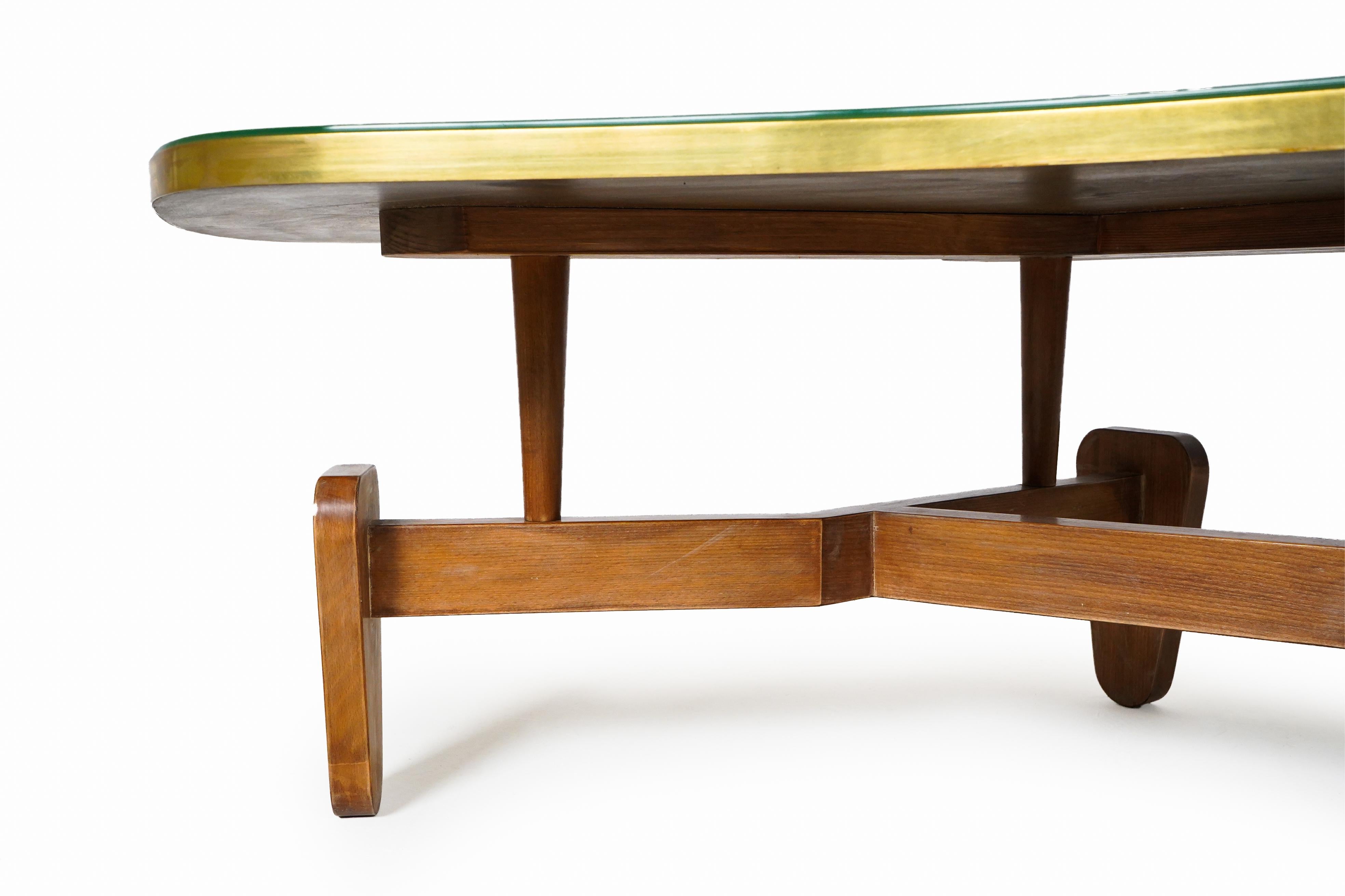 20th Century Boomerang Shape Coffee Table with Green Glass Top