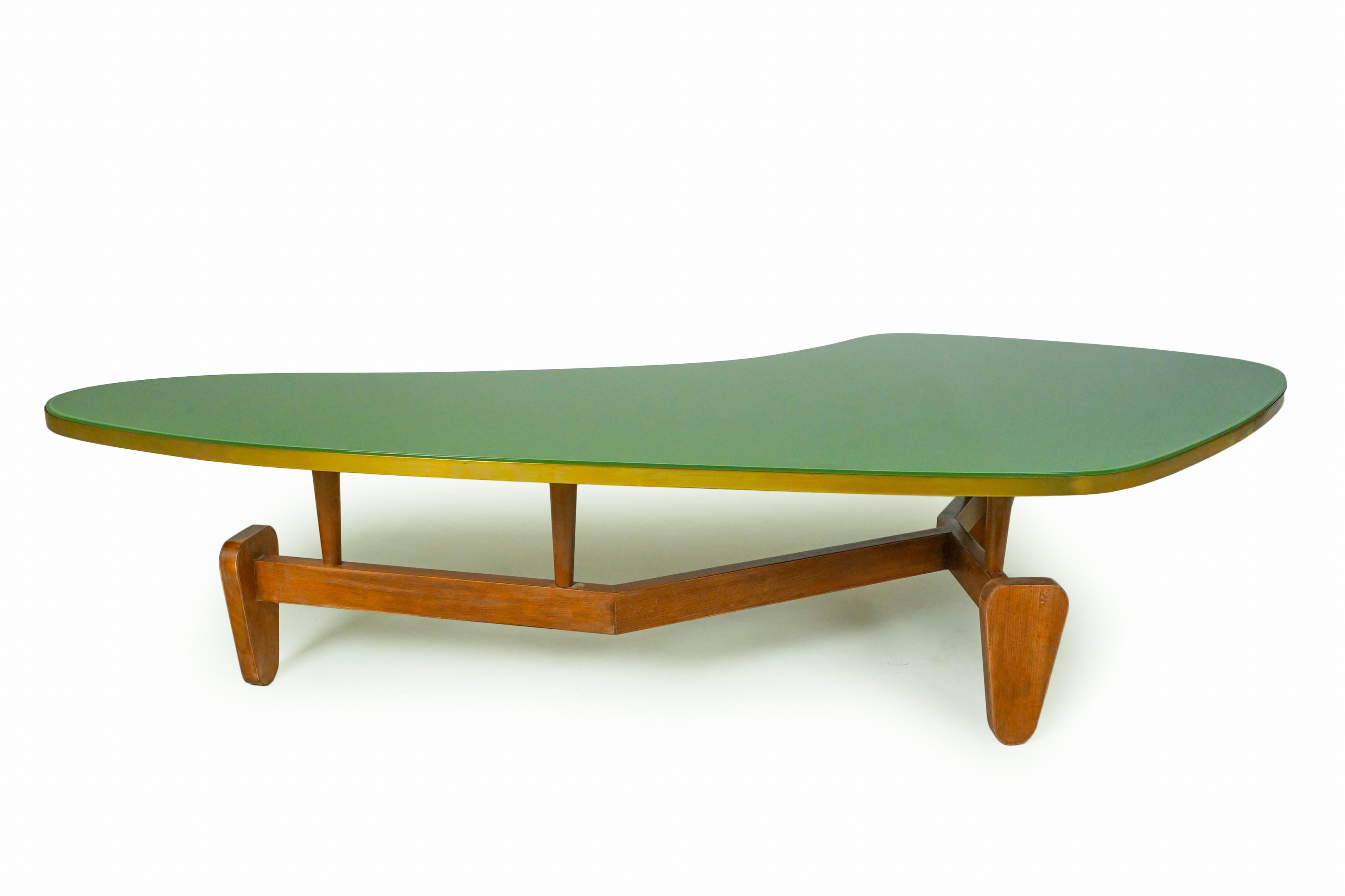 Boomerang Shape Coffee Table with Green Glass Top 2