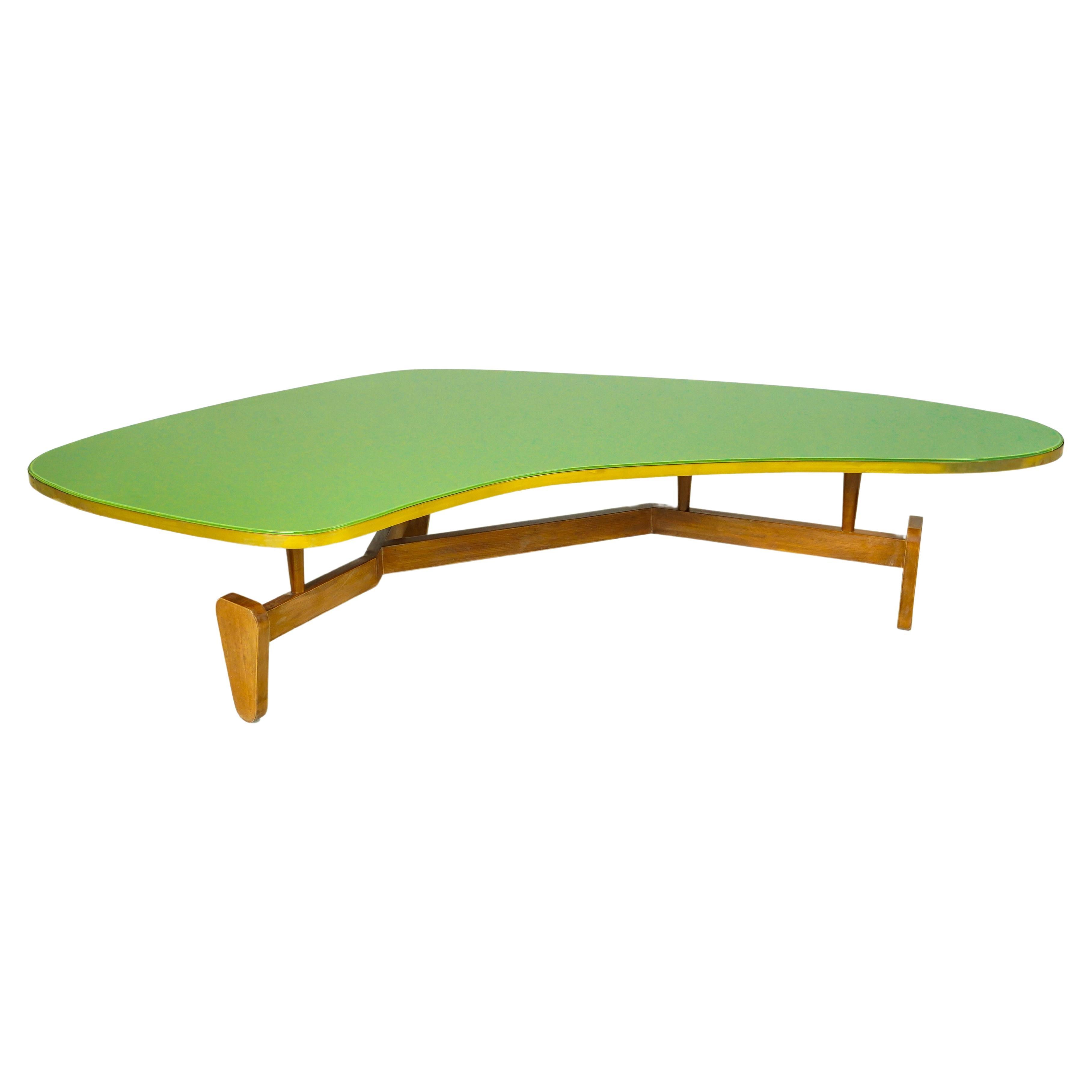 Boomerang Shape Coffee Table with Green Glass Top