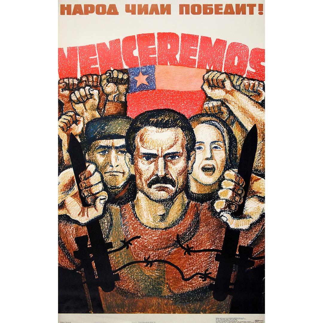 Print A. Borisovich - Affiche soviétique originale de 1974 - Venceremos - Le peuple chilien triomphera !