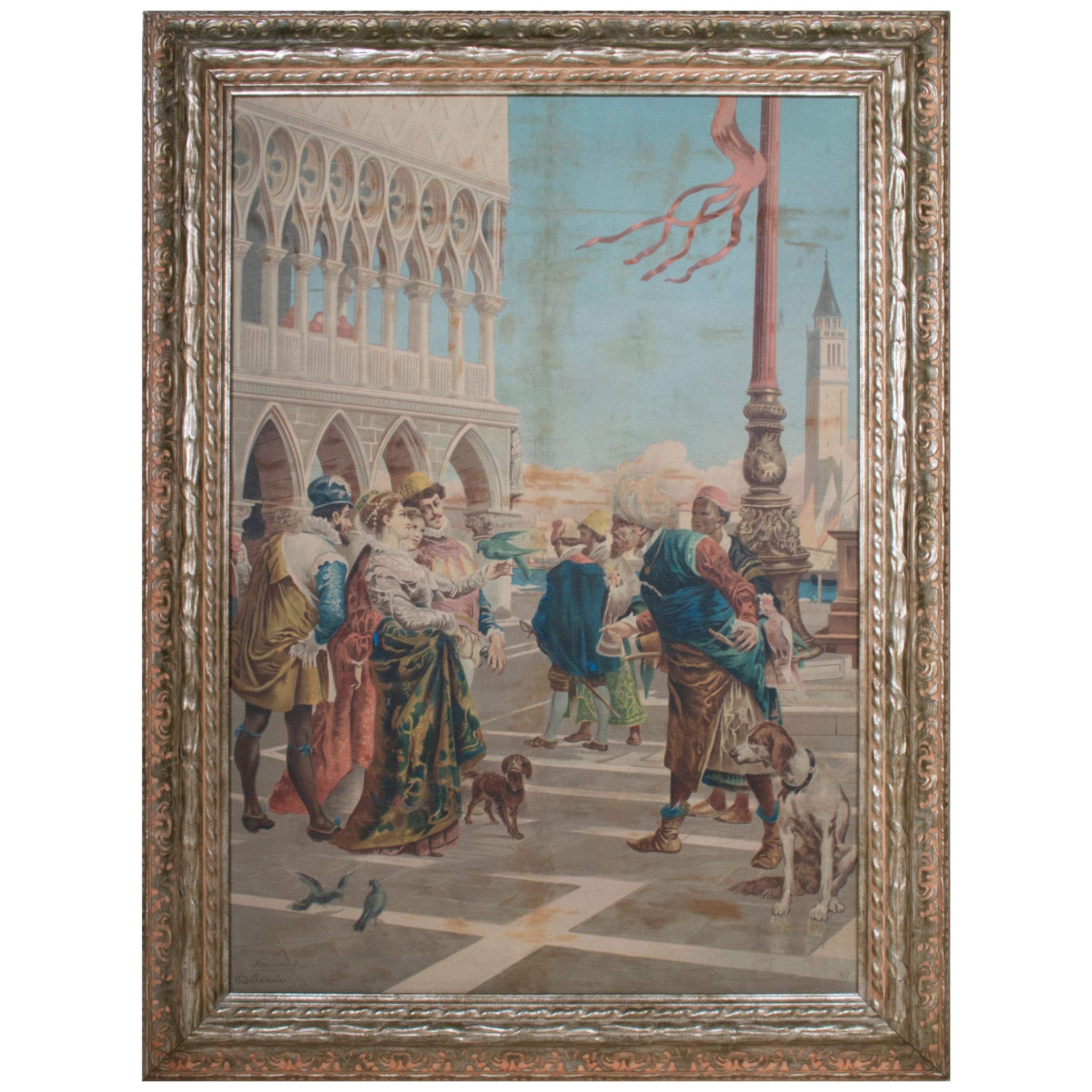 A. Borsari da Delleani 1920s French Framed Oil on Canvas Venice Scene