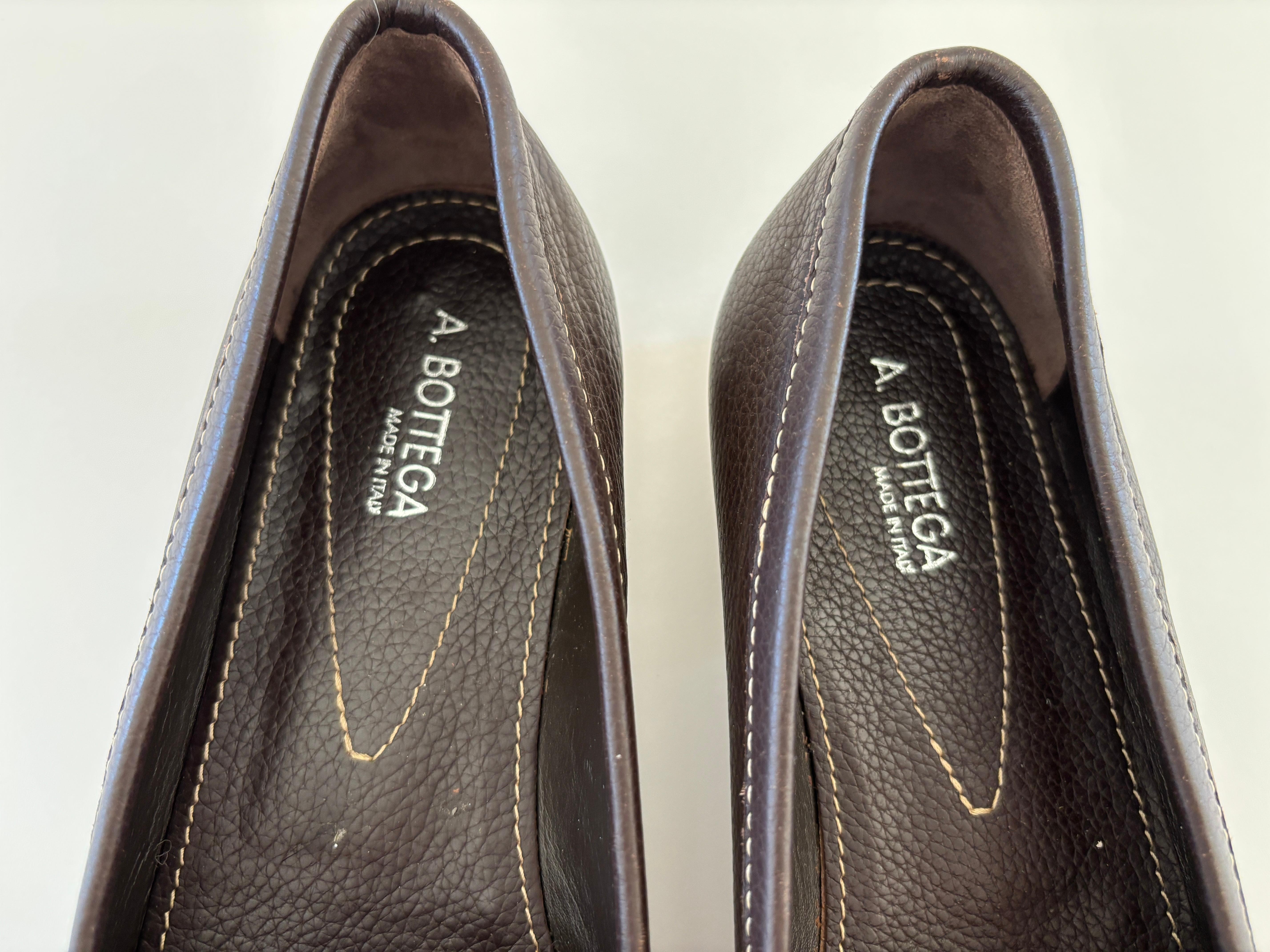 Black A. Bottega Brown Leather Women Loafers EU 36 1/2 For Sale