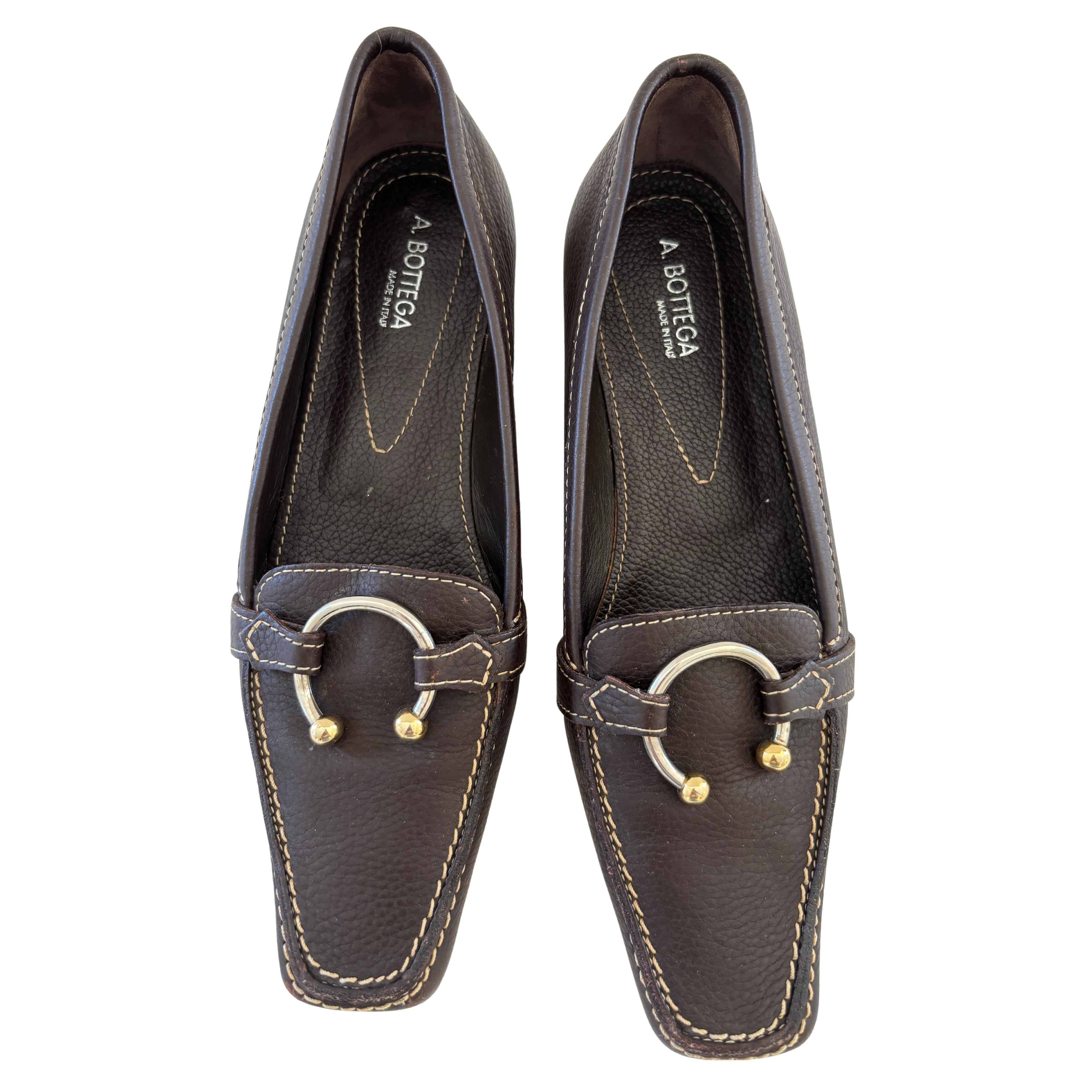 A. Bottega Brown Leather Women Loafers EU 36 1/2 For Sale