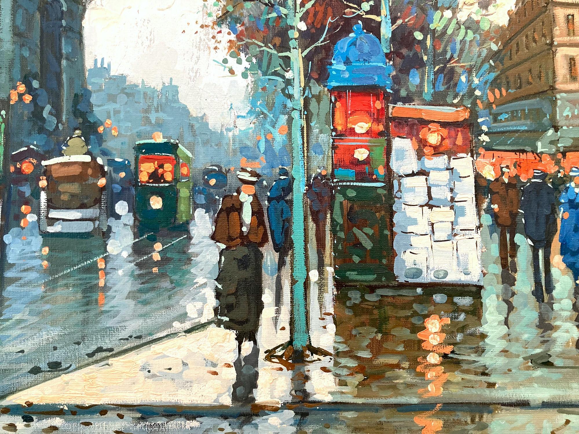 A beautiful oil on canvas painting by the French artist A Bouget, a Parisian painter known for his vibrant cityscapes that depicted the times of his generation. This painting is a wonderful example of his work from the prime of his career, capturing