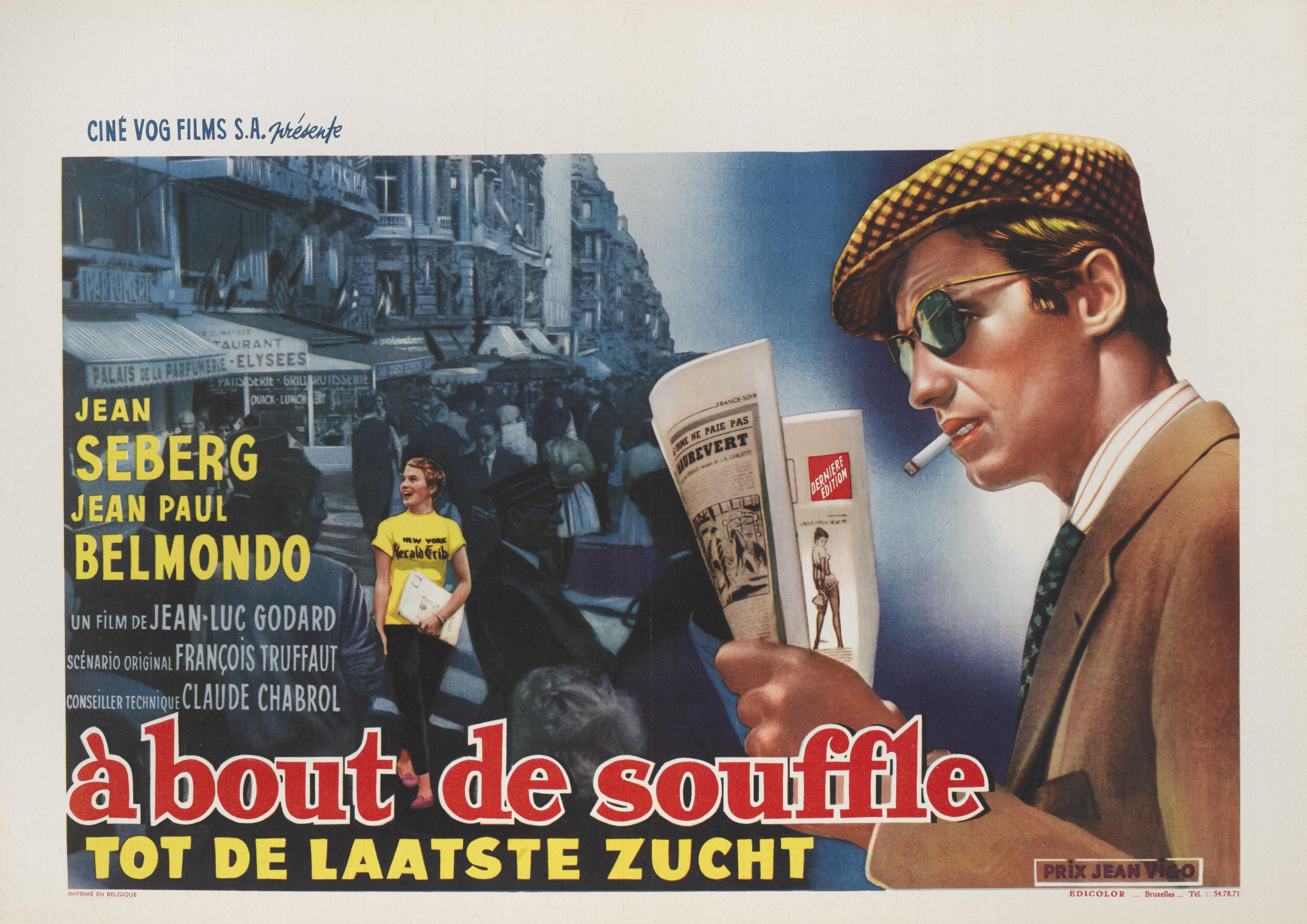 Original Belgium film poster from the Classic 1960 French New Wave film.
This is a 1960 French New Wave film written and directed by Jean-Luc Godard, starring Jean-Paul Belmondo as a small-time criminal, and Jean Seberg as his American girlfriend.