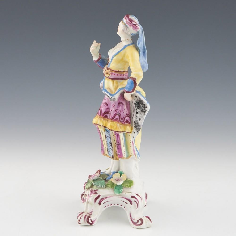 George III A Bow Porcelain Figure of a Female Turkish Dancer, c1765 For Sale