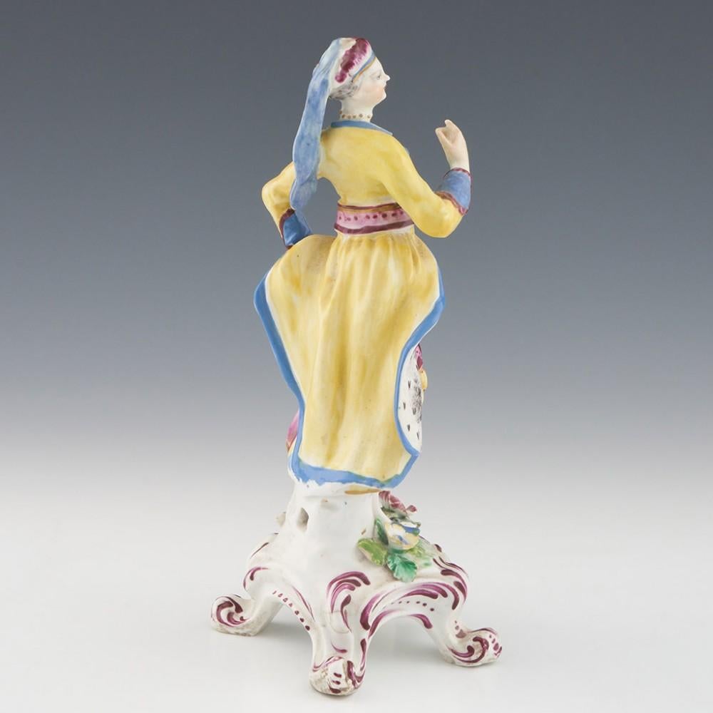 18th Century and Earlier A Bow Porcelain Figure of a Female Turkish Dancer, c1765 For Sale
