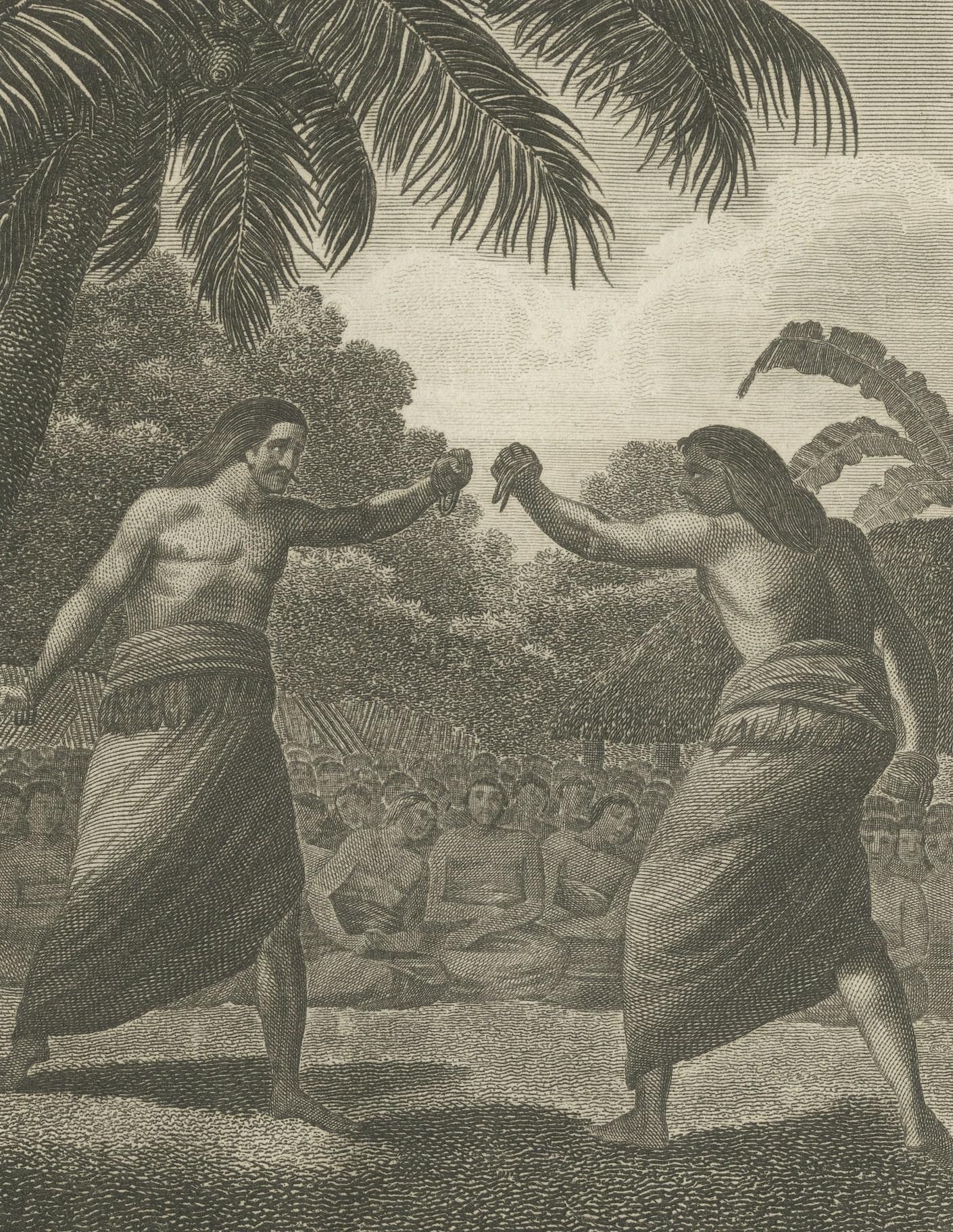 Gravé Match de boxe, à Hapaee, l'une des îles Hawaii, vers 1780 en vente