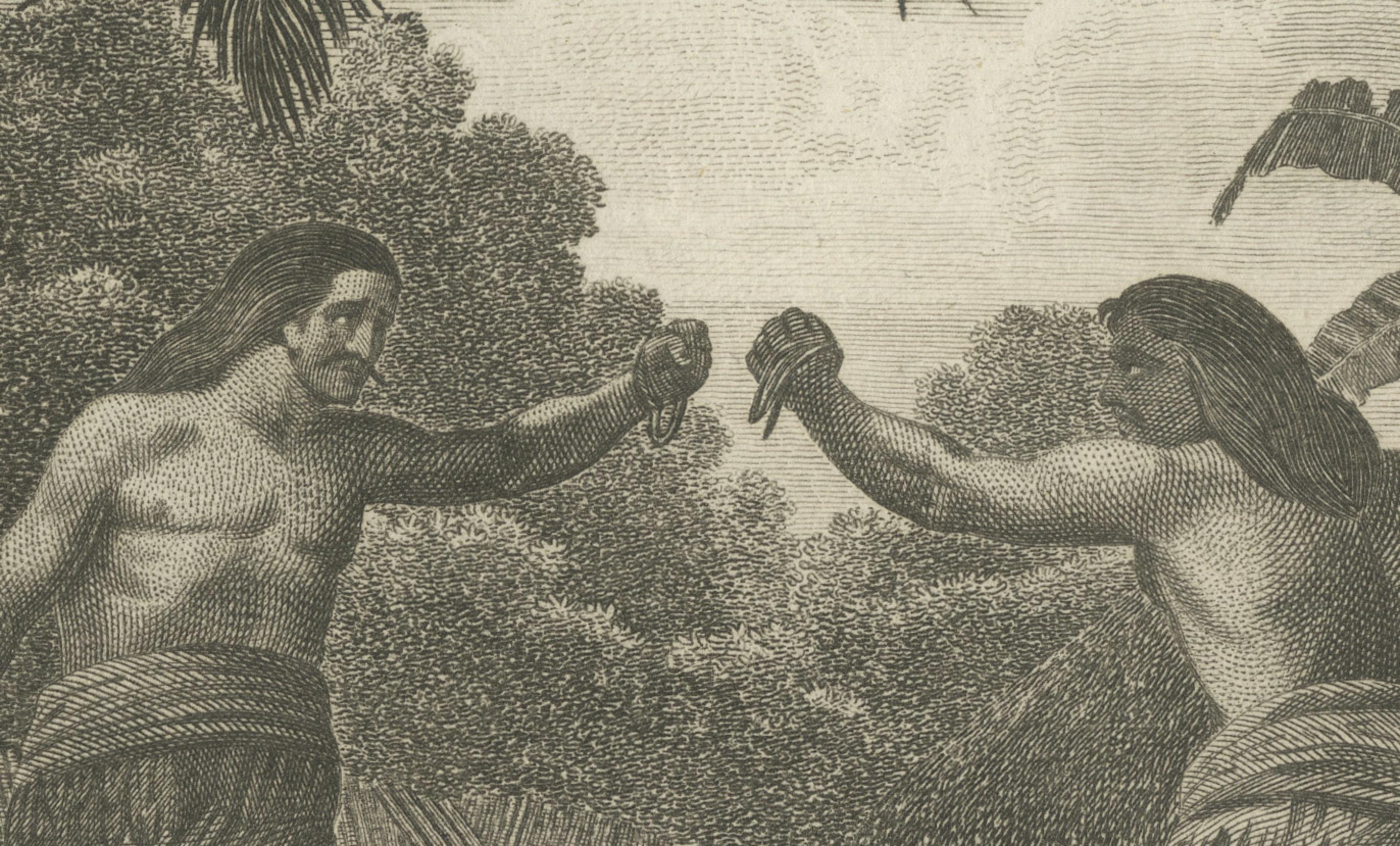 Match de boxe, à Hapaee, l'une des îles Hawaii, vers 1780 Bon état - En vente à Langweer, NL