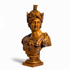 Boxwood Bust of a Greek Warrior, Probably Achilles, by J A De Groot