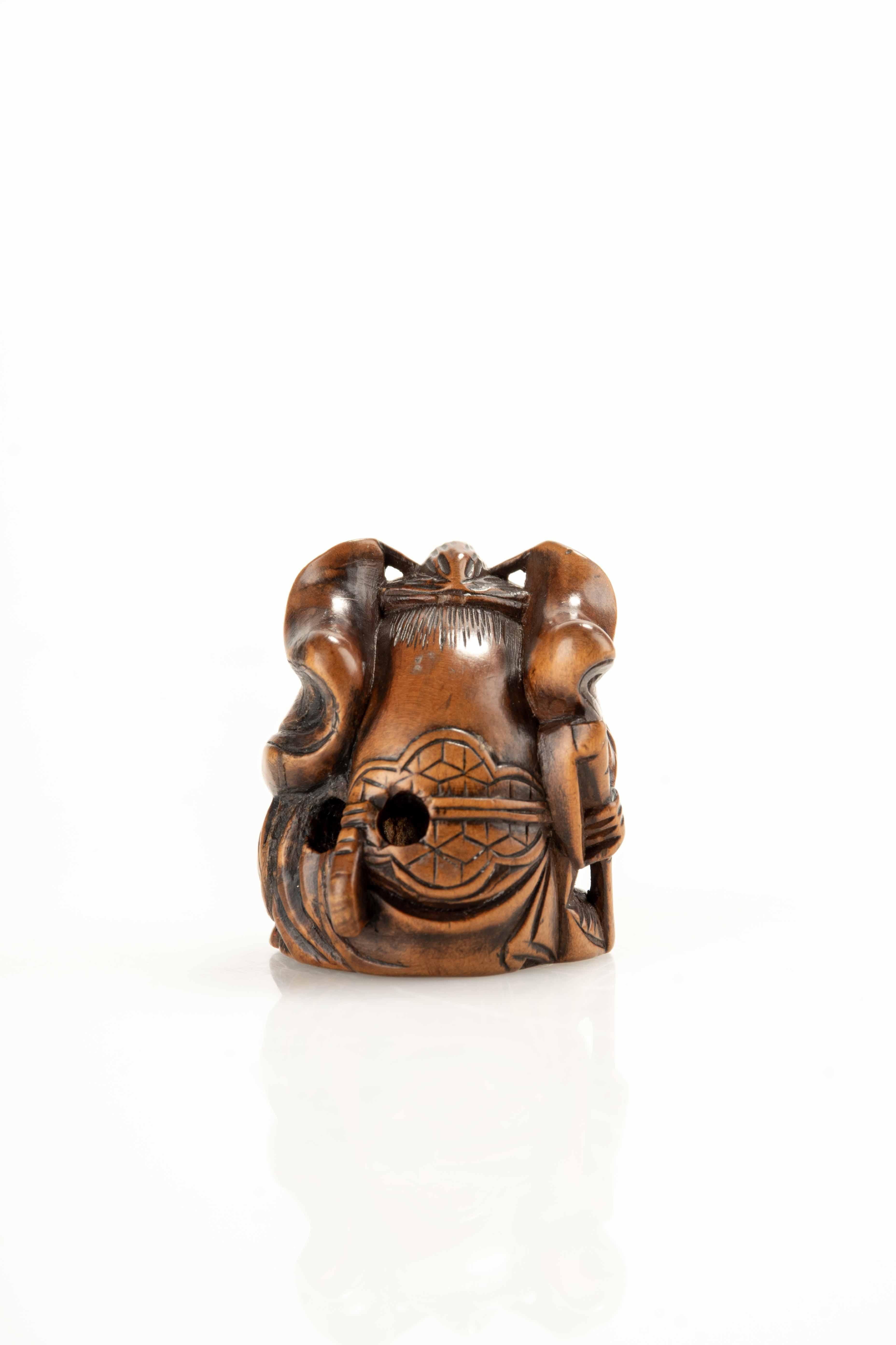 Netsuke en buis de Shoki avec un Oni Excellent état - En vente à Milano, IT