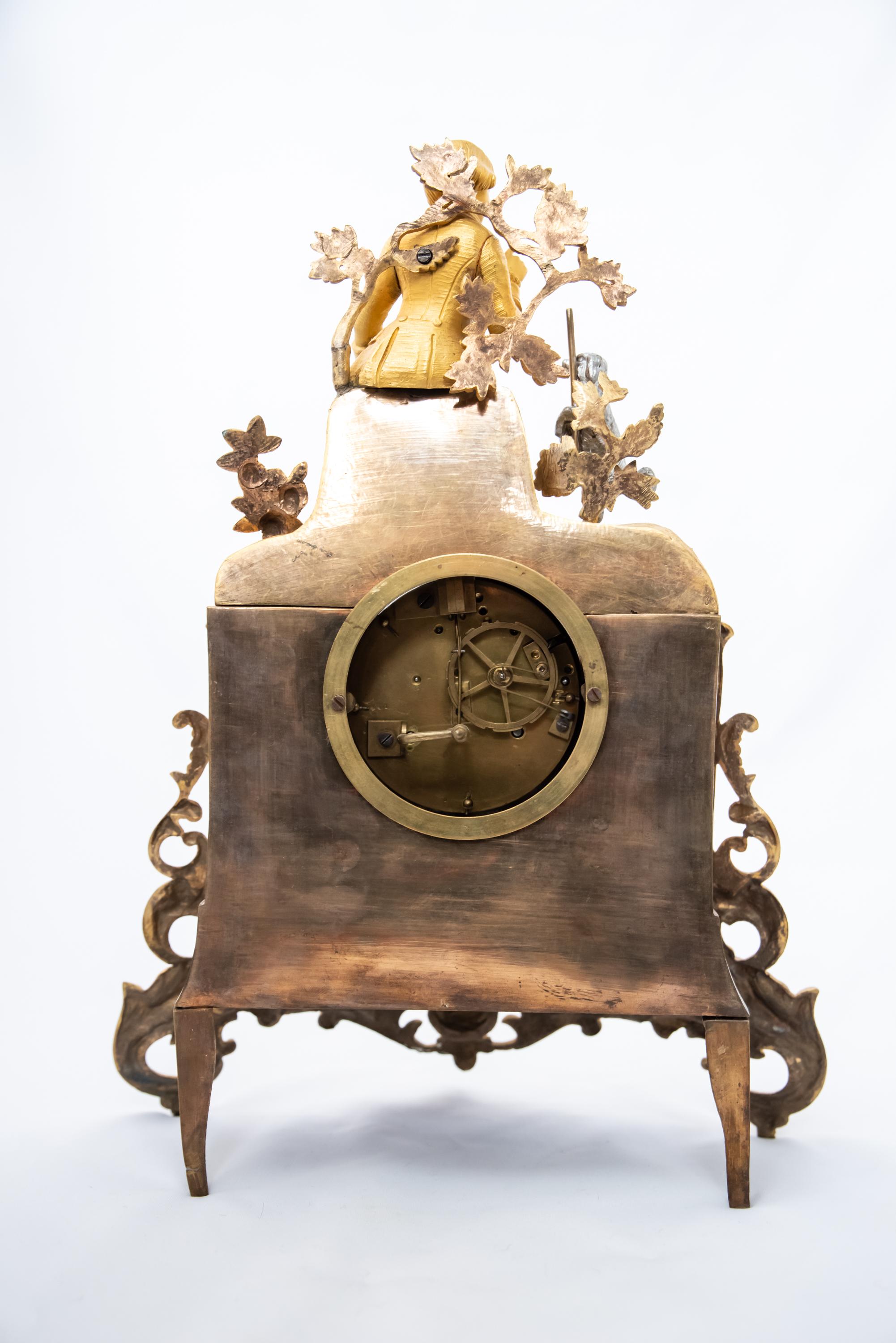 A Boy and His Dog, 19th Century French Fire-Gilt Bronze Clock In Good Condition For Sale In 263-0031, JP