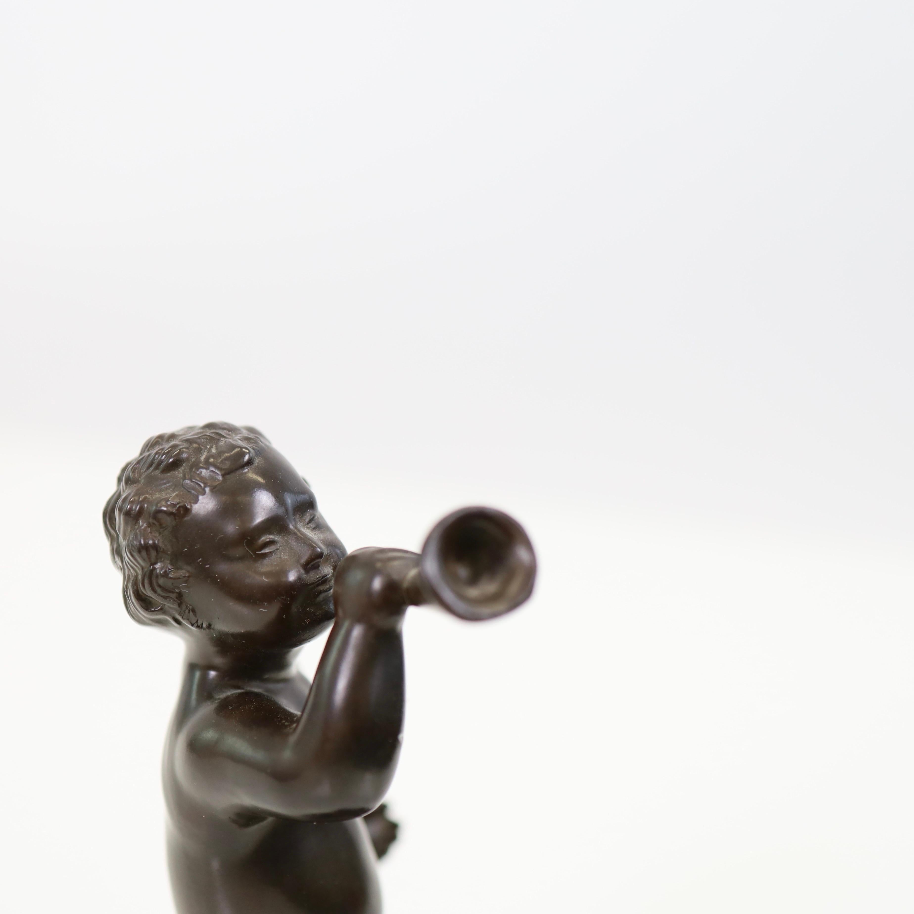 Metal A ‘Boy with horn’ bust by Just Andersen, 1930s, Denmark For Sale