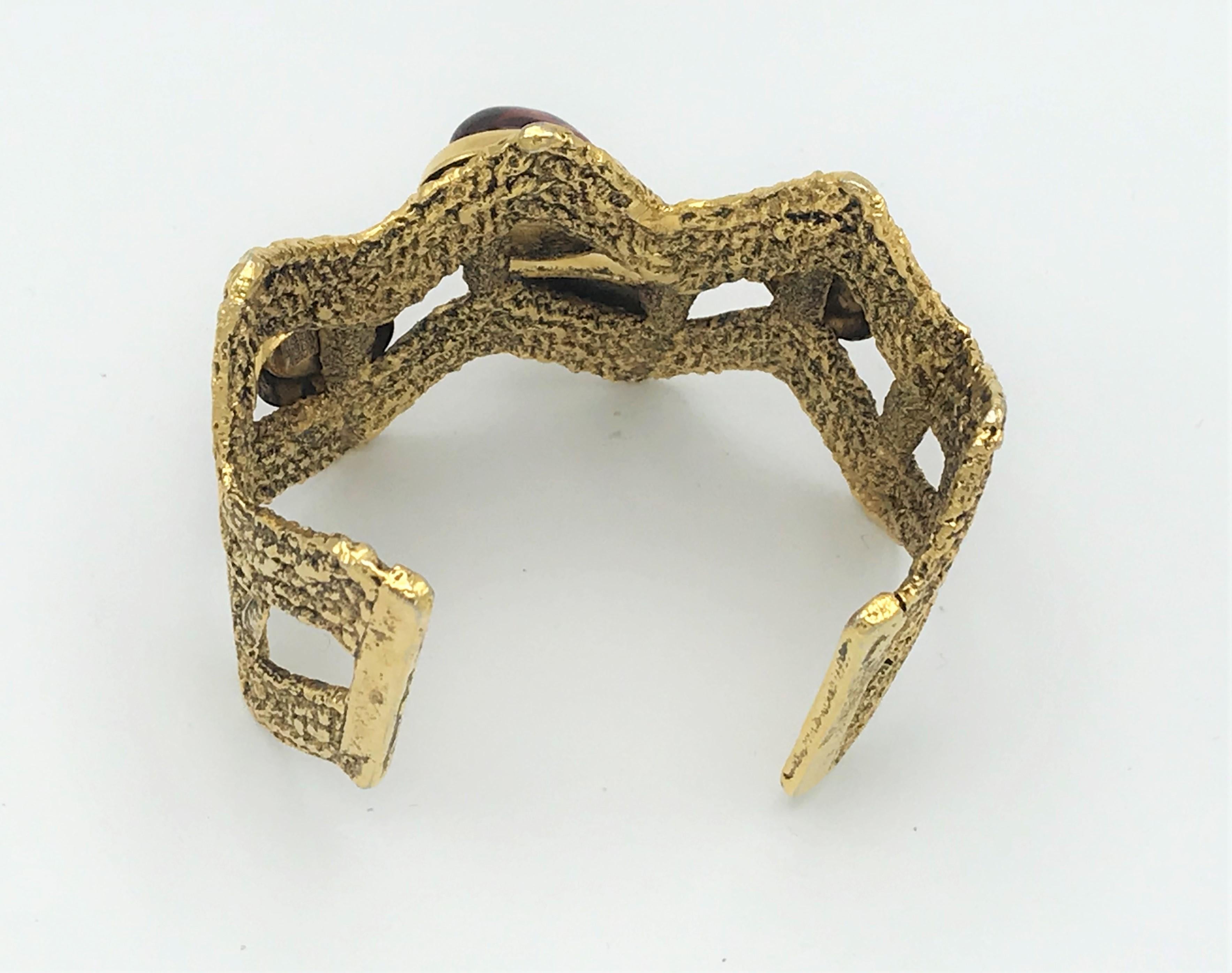 Modern  Open bracelet designed by Mercedes Rubirosa Paris 1980s , gold plated  For Sale