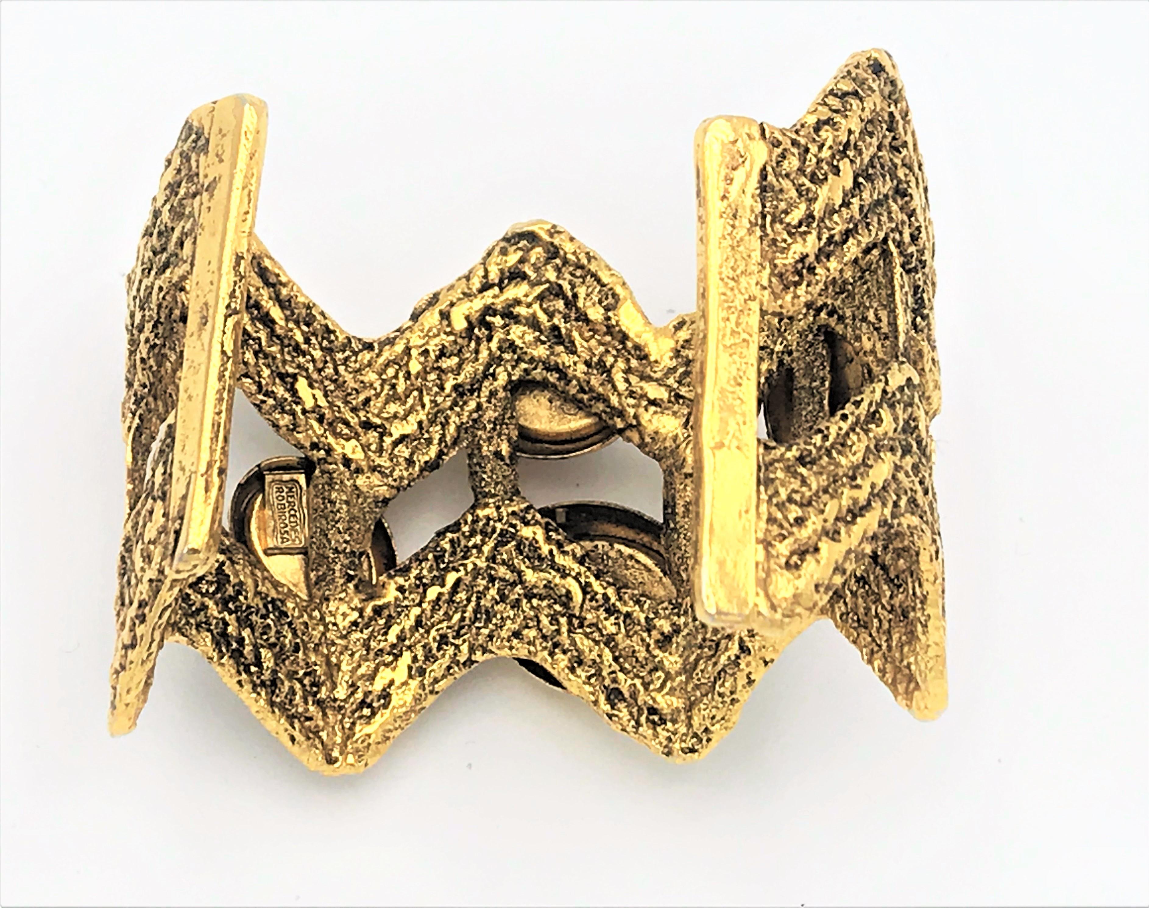 Cabochon  Open bracelet designed by Mercedes Rubirosa Paris 1980s , gold plated  For Sale