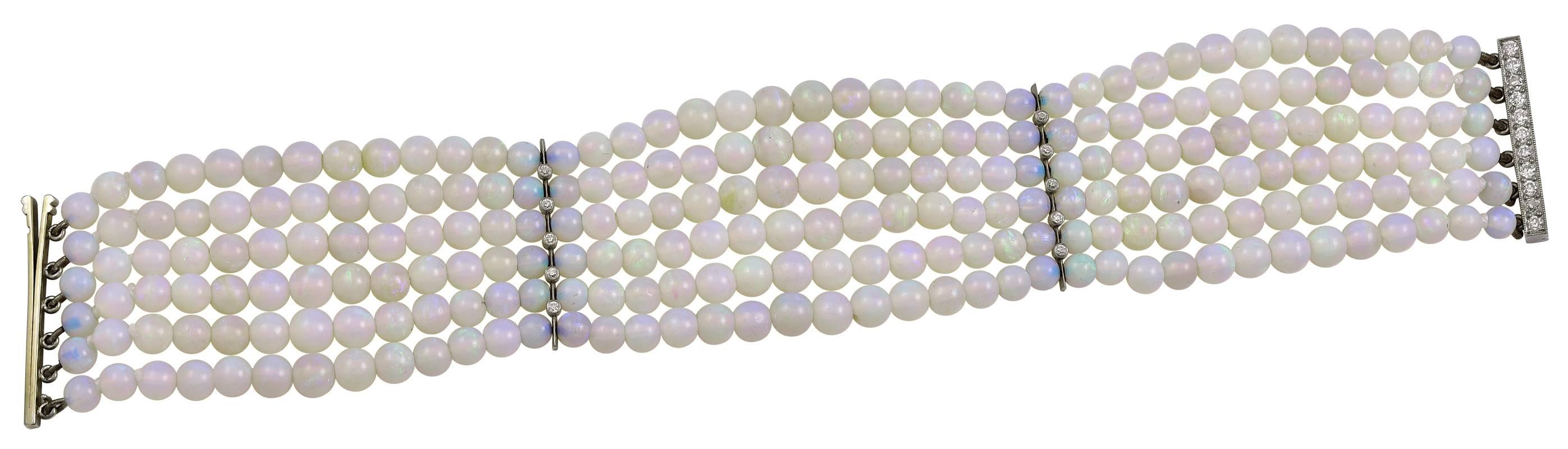 Opal Bead Diamond Clasp Bracelet In Good Condition For Sale In London, GB