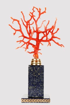 A branch of Mediterranean red coral on a lapis lazuli base, Italy 1880s.