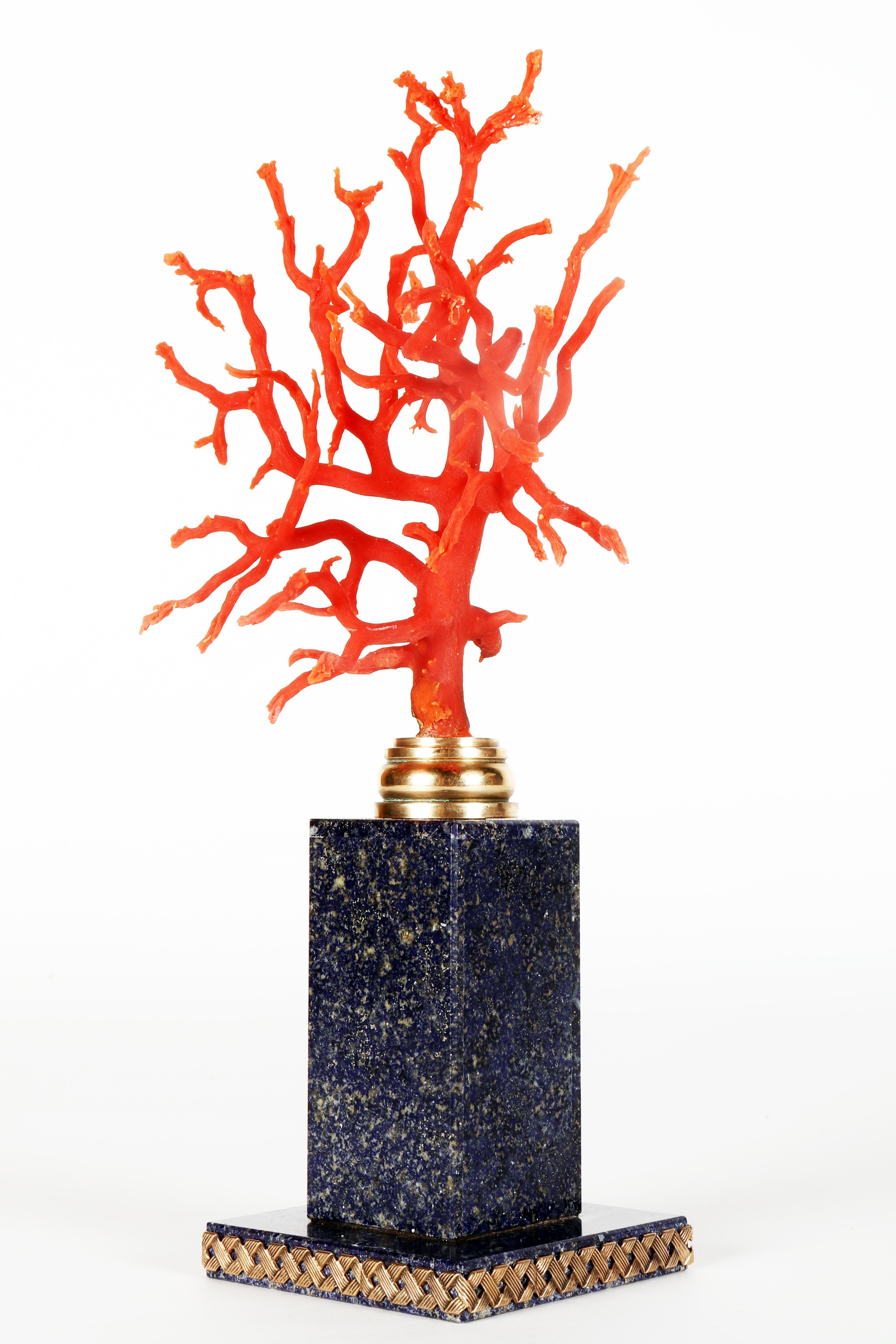 Bronze A branch of Mediterranean red coral on a lapis lazuli base, Italy 1880s. For Sale