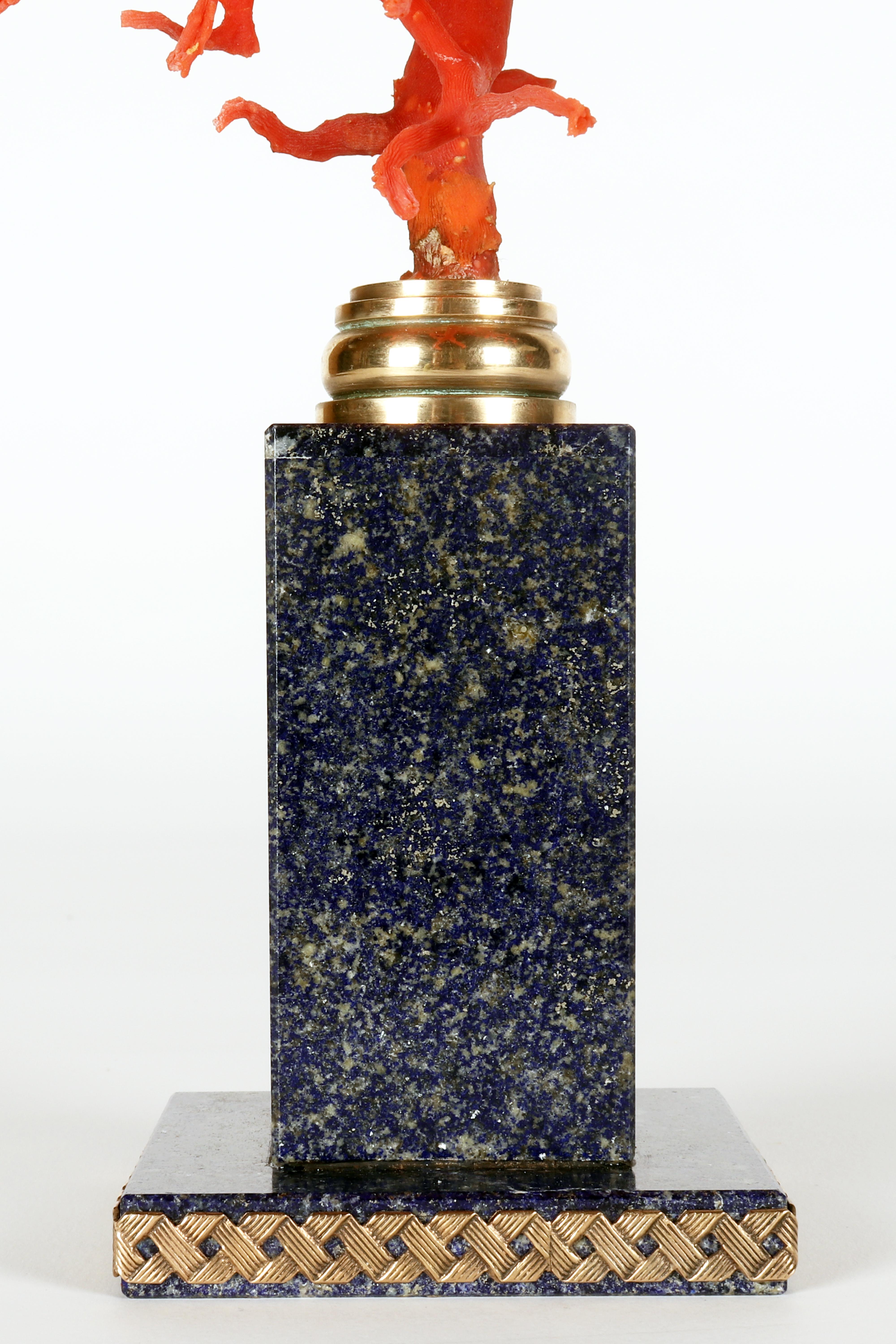 A branch of Mediterranean red coral on a lapis lazuli base, Italy 1880s. For Sale 2