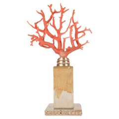 Una rama de coral rojo mediterráneo sobre una base de piedra Paesina, Italia, década de 1880.