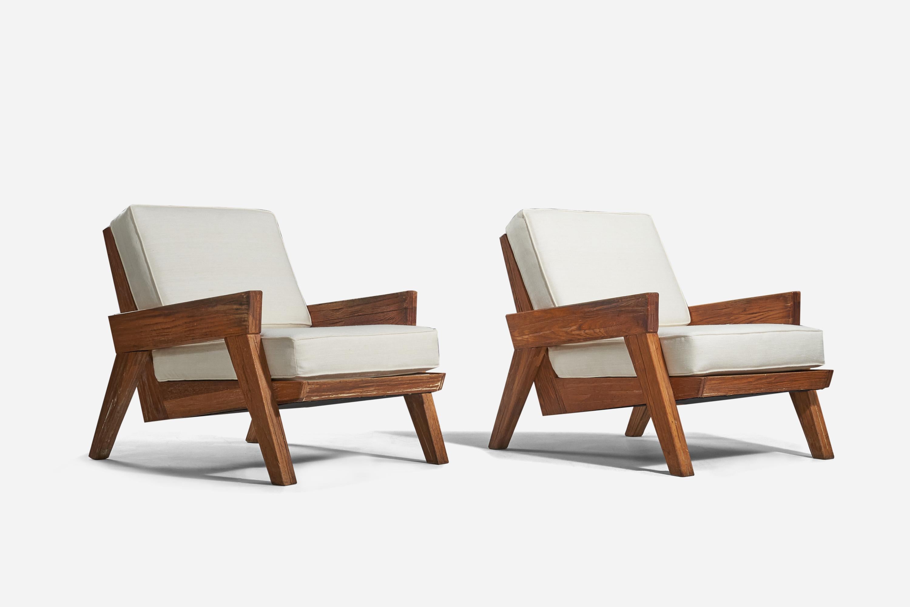 A pair of oak and white fabric 