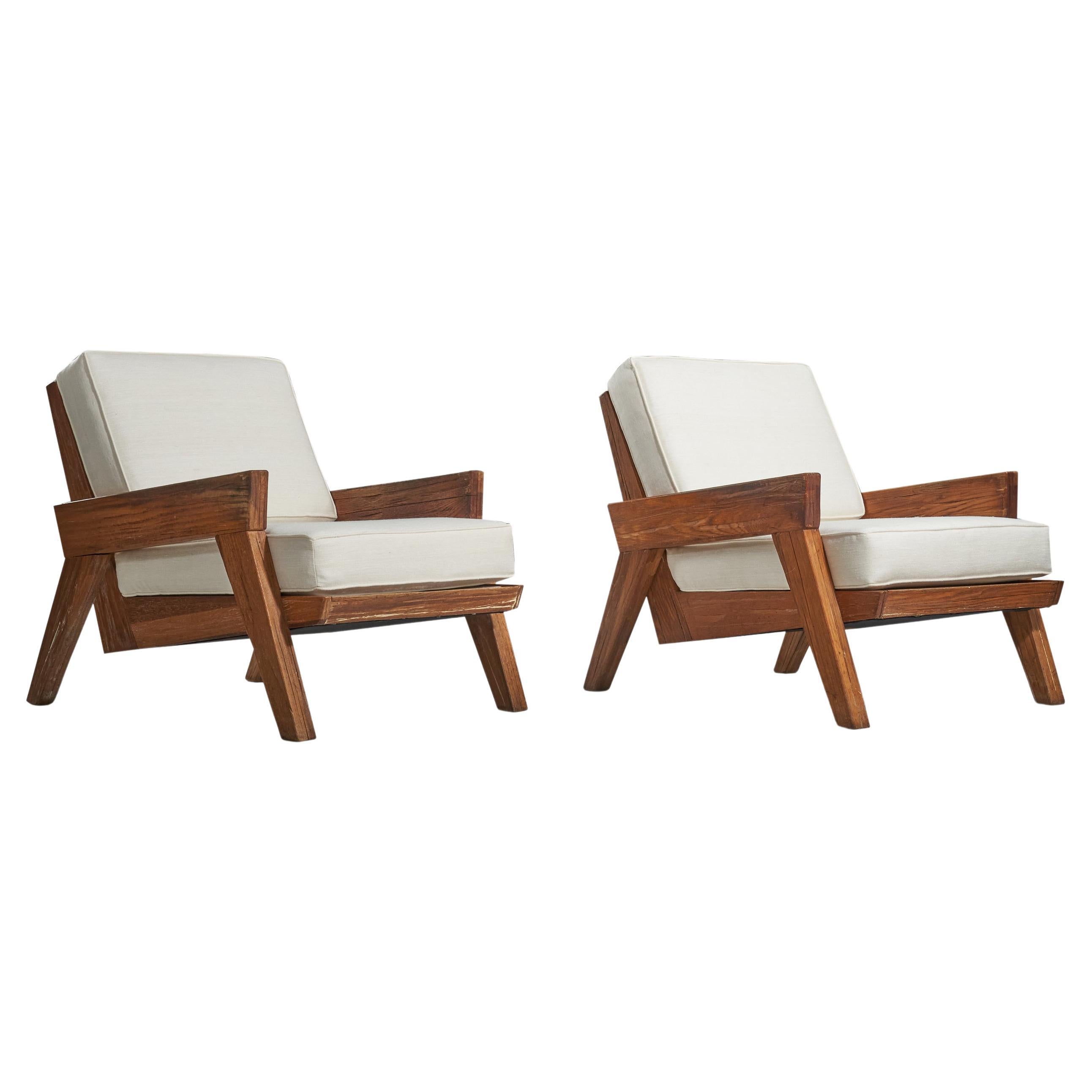 A. Brandt Company Inc., "Ranch Oak" Lounge Chairs, Oak, Fabric, USA, c. 1950s