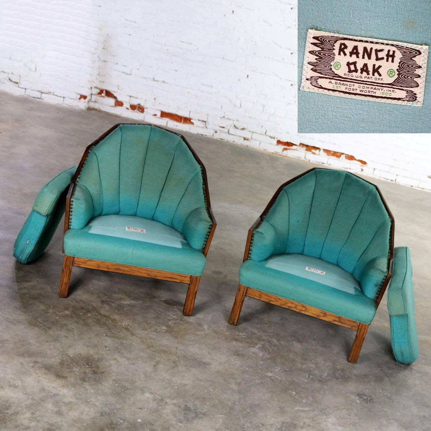 Brandt Company Ranch Oak Cowboy Western Style Barrel Club Chairs a Pair 1
