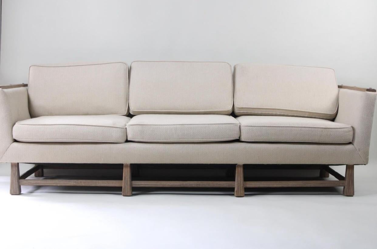 Wool A. Brandt for Ranch Oak Cerused Oak Minimalist Three Seat Sofa.  For Sale