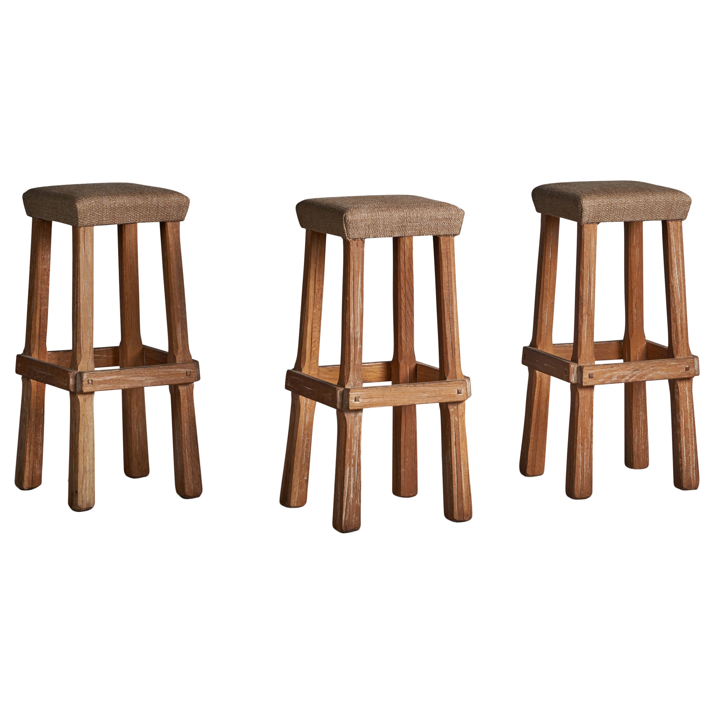 A. Brandt Ranch Oak, Bar Stools, Oak, Fabric, USA, 1950s