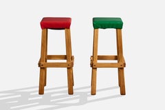 A. Brandt Ranch Oak, Bar Stools, Oak, Vinyl, USA, 1950s