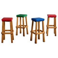 A. Brandt Ranch Oak, Bar Stools, Oak, Vinyl, USA, 1950s