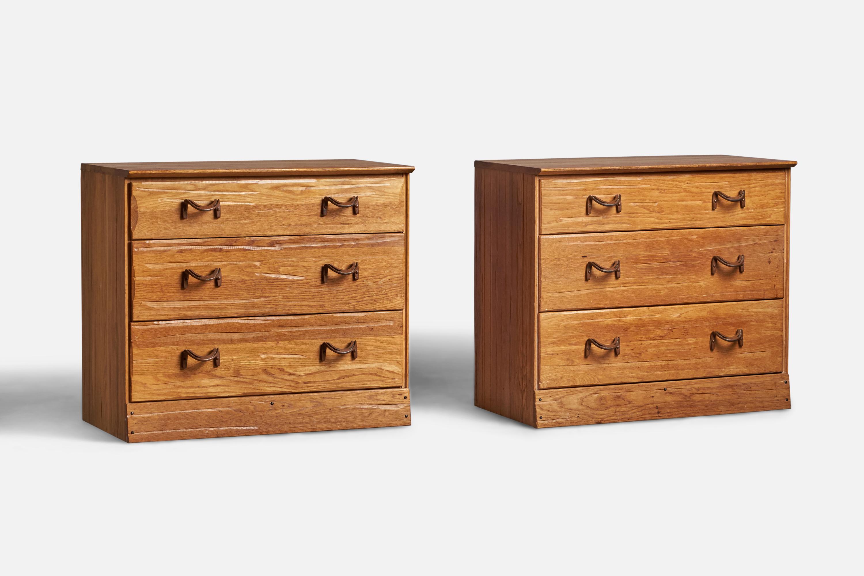 A pair of oak and brass chests of drawers designed and produced by A. Brandt Ranch Oak, USA, 1950s.
 