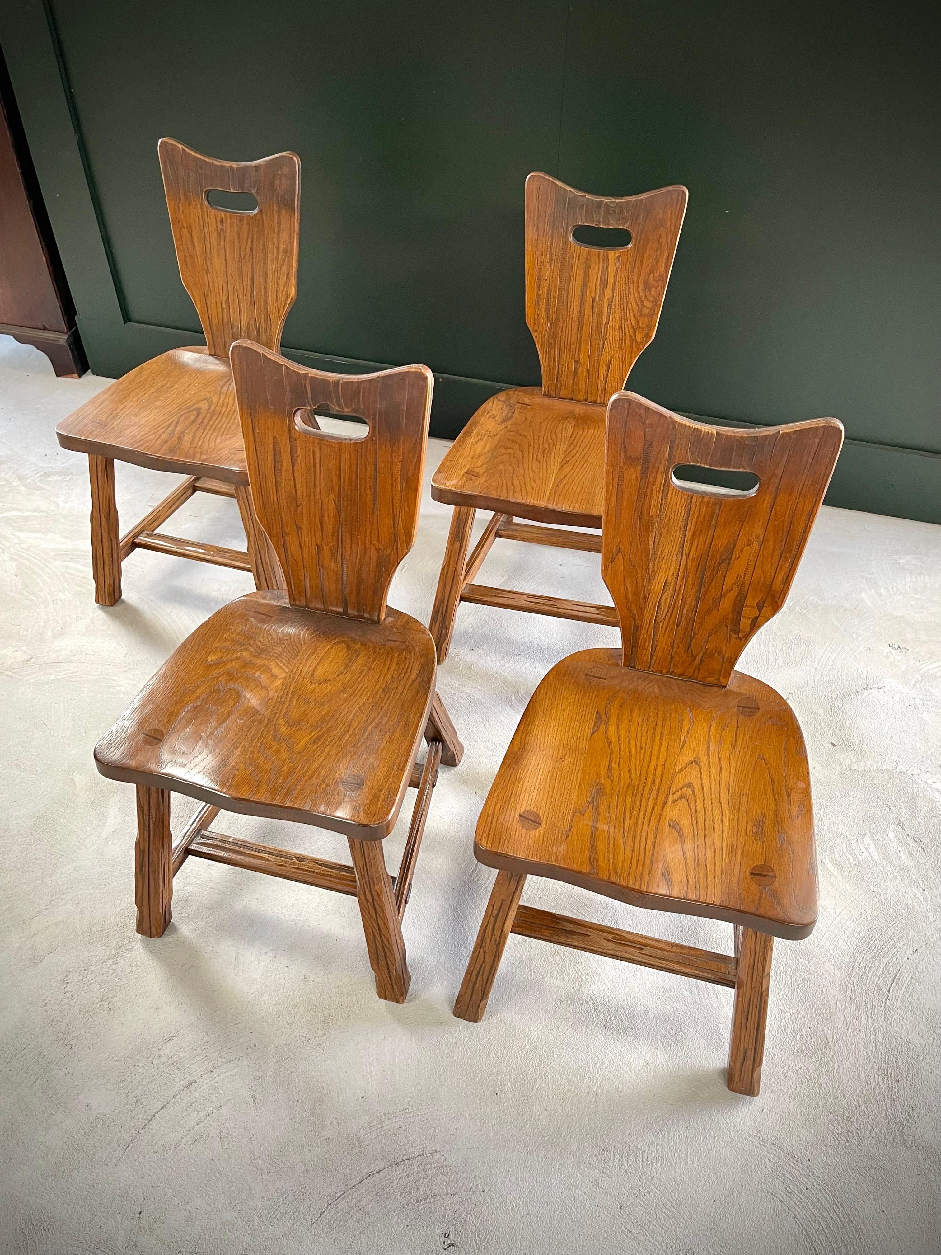 Scandinavian Modern A. Brandt Ranch Oak Dark Wood Dining Chairs set of 4 For Sale