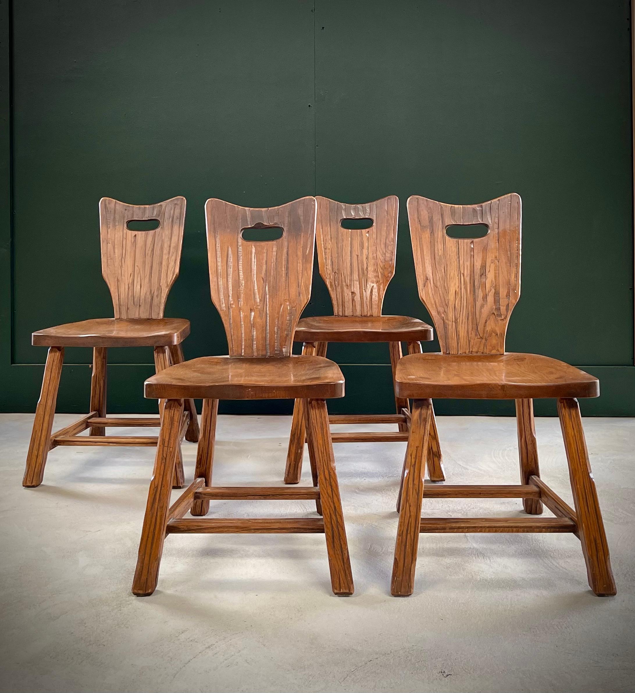 20th Century A. Brandt Ranch Oak Dark Wood Dining Chairs set of 4 For Sale
