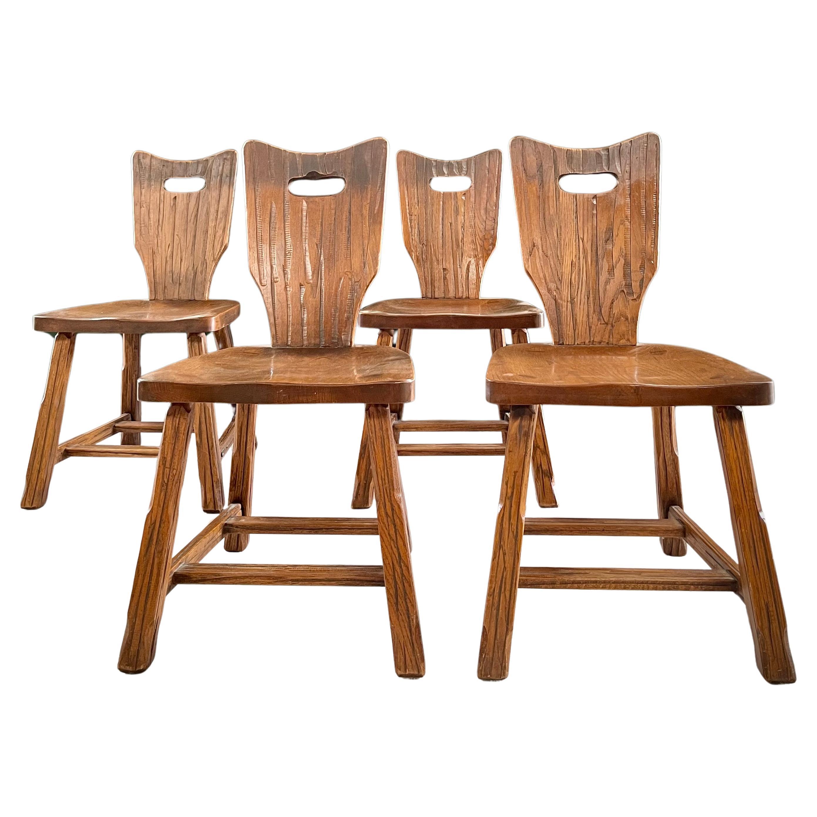 A. Brandt Ranch Oak Dark Wood Dining Chairs set of 4 For Sale