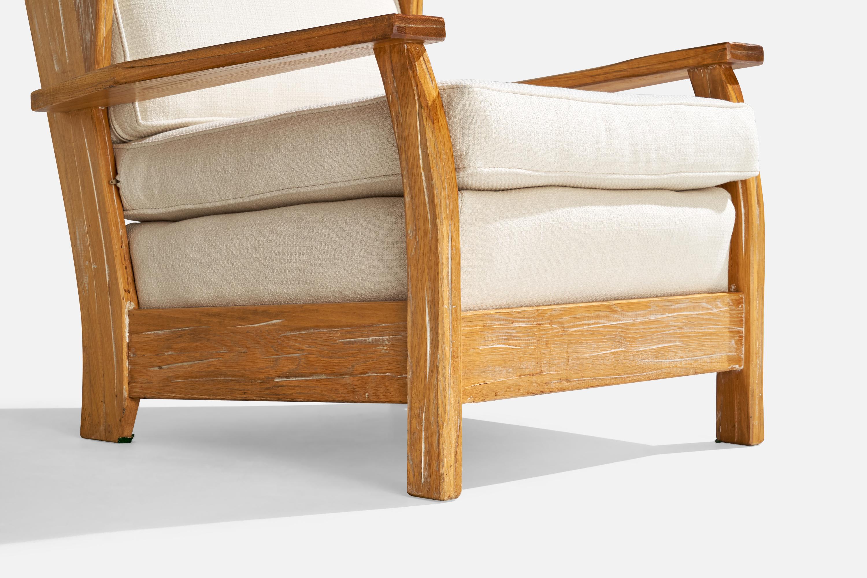 American A. Brandt Ranch Oak, Lounge Chair, Fabric, Oak, USA, 1950s For Sale