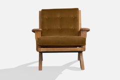 A. Brandt Ranch Oak, Lounge Chair, Velvet, Oak, USA, 1950s